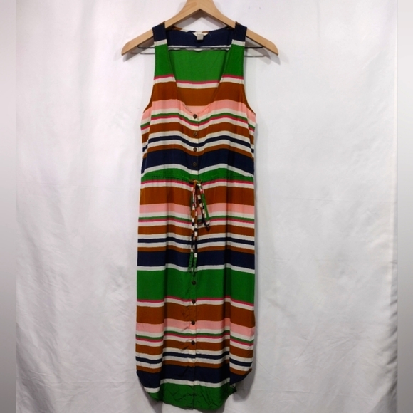 Fossil 100% Silk Color Strips Dress Womens S Multicolor Retro 90s Beach Vacation - Picture 1 of 8